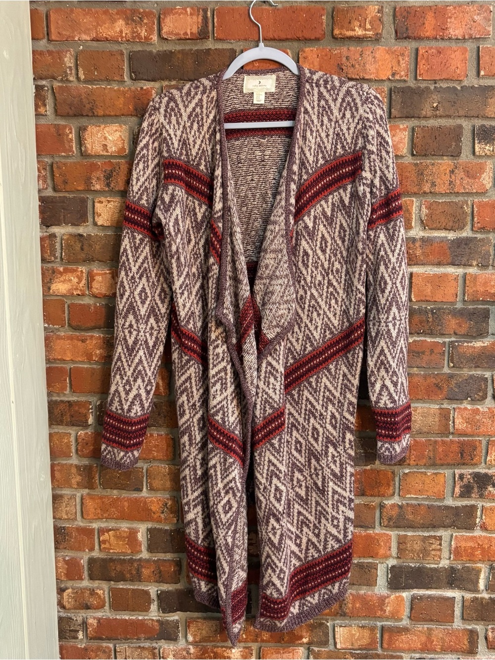 Ruby Moon womens aztec geometric open front duster cardigan sweater brown XL